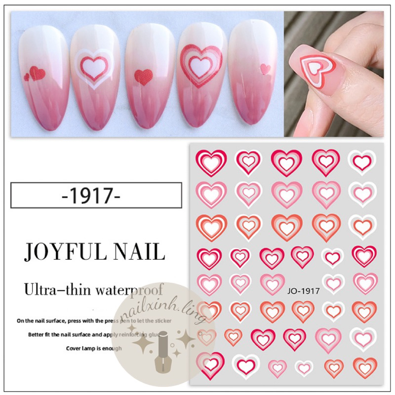 Miếng Dán Trang Trí Móng Tay Hình Trái Tim Ngọt Ngào - Sticker 3D Dán Móng Nail Nghệ Thuật