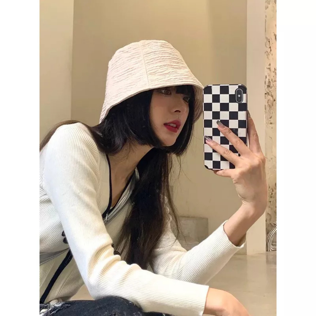 .Mũ  Bucket Thiết Kế  Vải Nhăn Siêu Nhẹ Phong Cách Hàn Quốc Tông Màu Pastel M2-