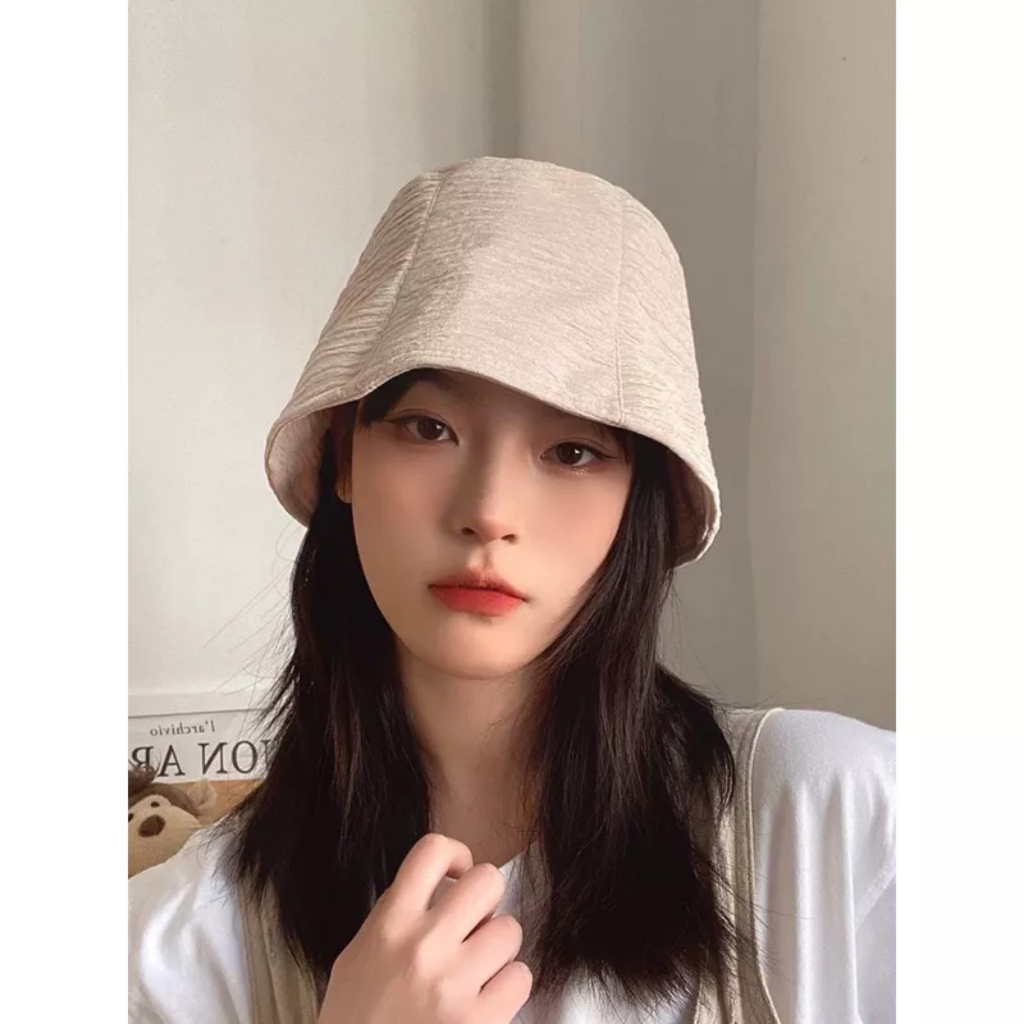.Mũ  Bucket Thiết Kế  Vải Nhăn Siêu Nhẹ Phong Cách Hàn Quốc Tông Màu Pastel M2-
