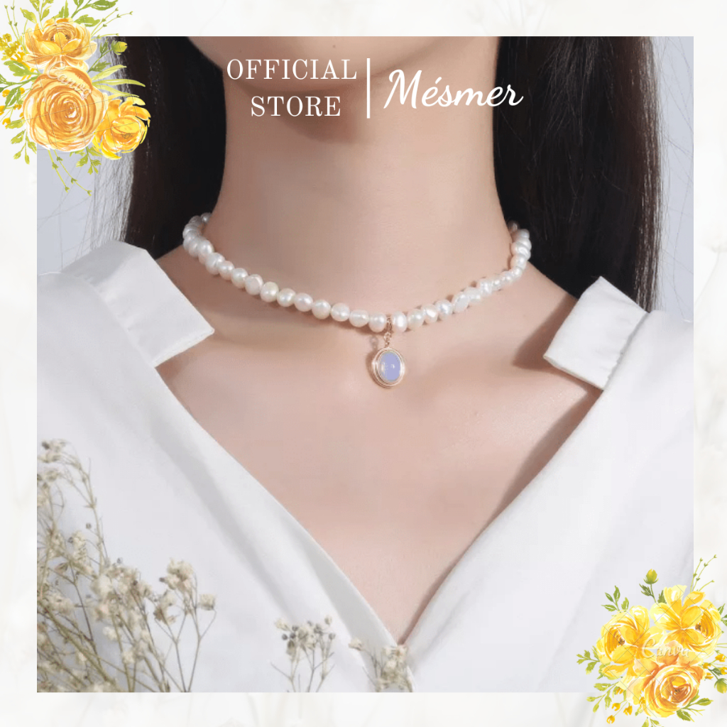 Dây Chuyền Nữ NT Thiên Nhiên Hạt Dẹt Đá Opal Phụ Kiện Trang Sức Mesmer