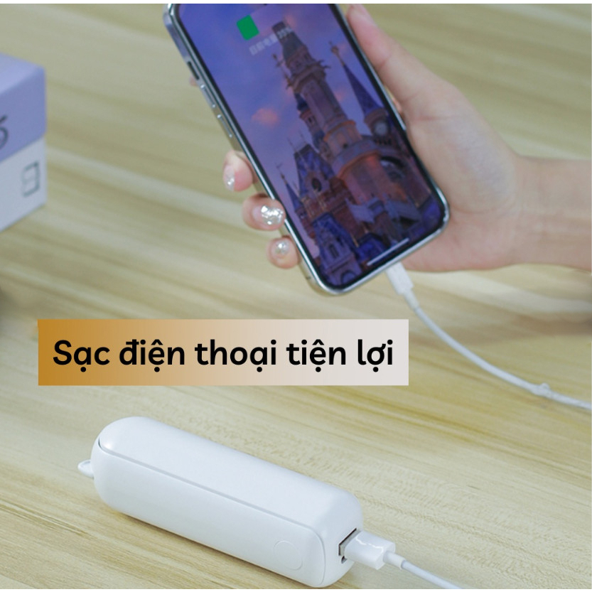 Quạt tích điện mini cầm tay 3 chế độ kiêm sạc dự phòng 2.000 mAh cho điện thoại
