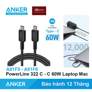 Dây dù anker 322 type c to c 60w sạc nhanh pd laptop macbook samsung - a81f5 a81f6 dài 0.9/1.8 mét hd store