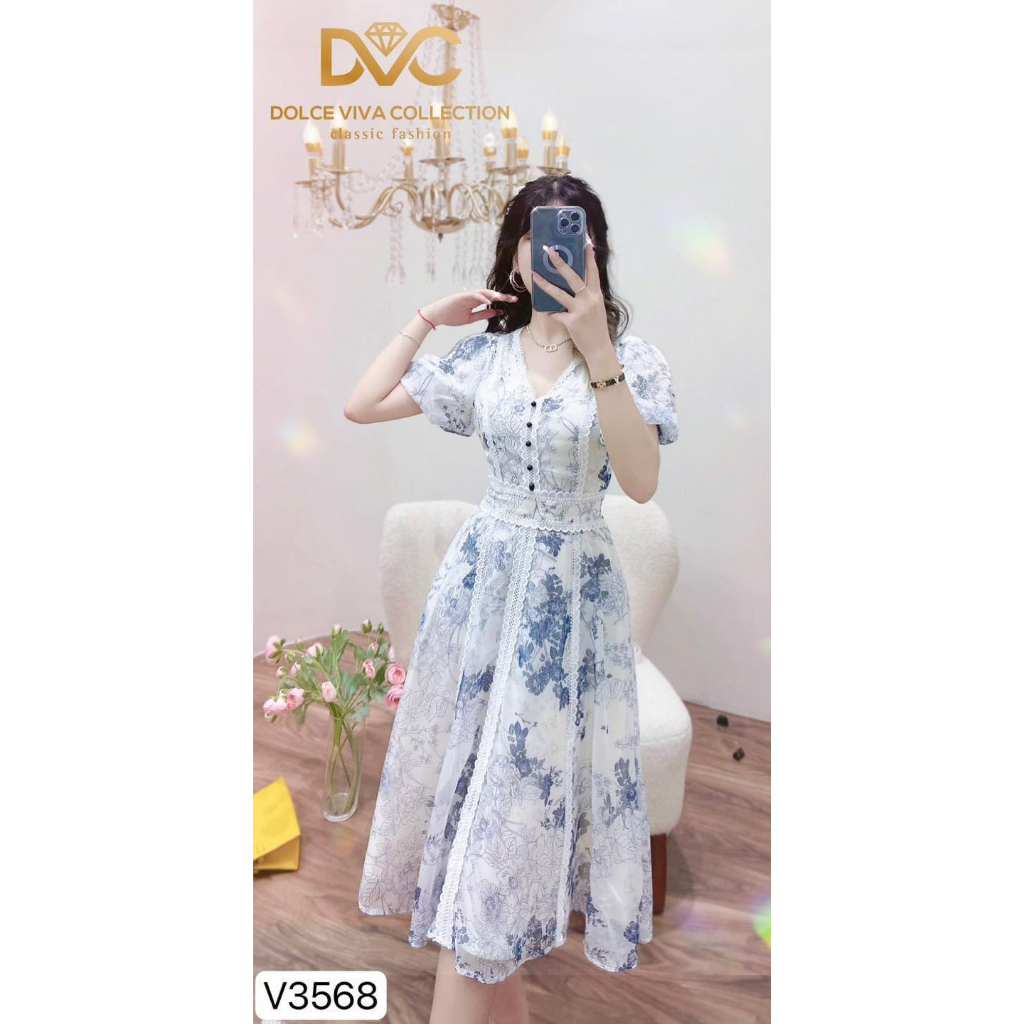 VÁY VOAN HOA VIỀN REN DÁNG XÒE V3568 - DVC