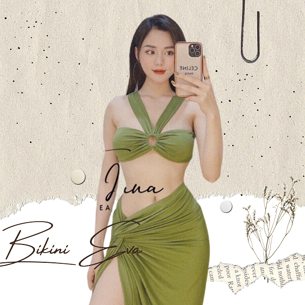 Set bikini nữ bộ bơi nữ set 3 món xanh bơ hoặc xanh rêu siêu sang chảnh EVA S3MXB