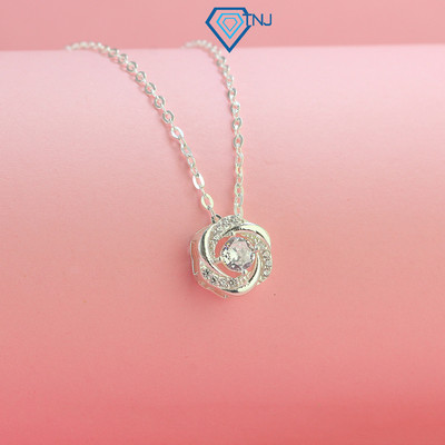 Vòng cổ bạc nữ, dây chuyền mặt tròn đính đá DCN0667 - Trang Sức TNJ