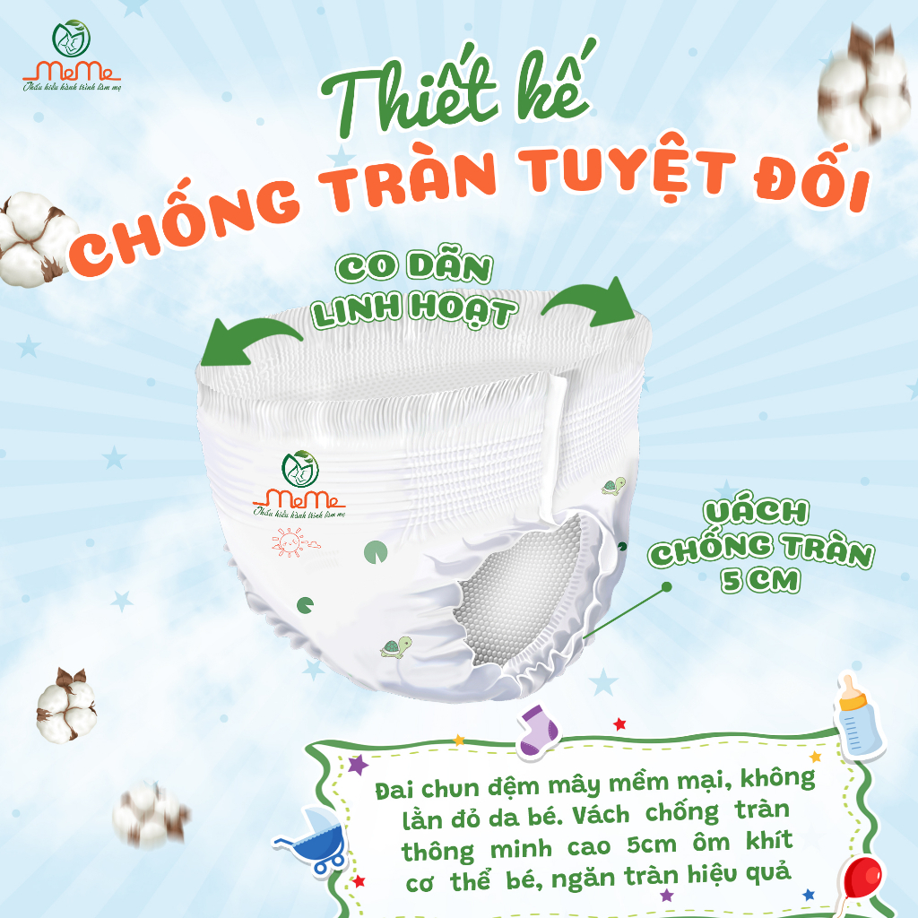 Tã/Bỉm Quần Mễ Mễ Size M62 Siêu Khô Thoáng Chống Hăm