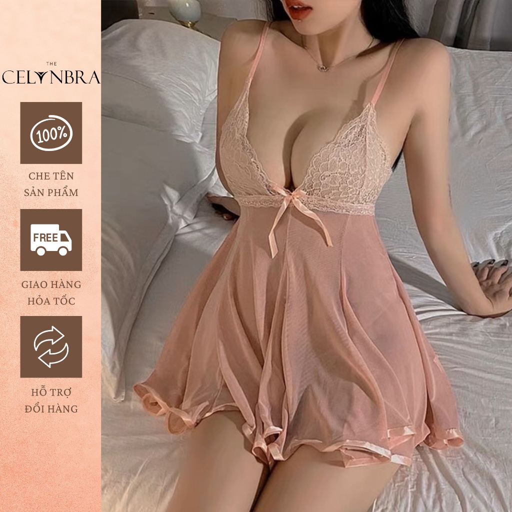 Váy ngủ voan mỏng xuyên thấu phối ren ngực siêu sexy THE CELYNBRA - V20 | BigBuy360 - bigbuy360.vn