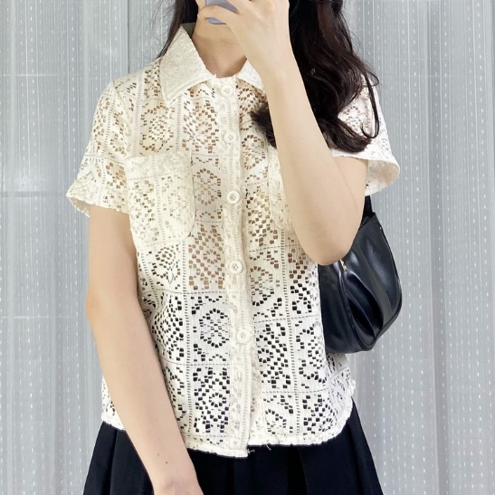 ( Ảnh Thật ) Áo sơ mi cổ đúc ren UNIZ - Aosomicoducren29