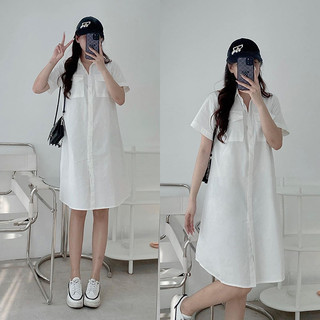 Váy Sơ Mi Cộc Tay Chất Đũi Form Rộng Hàng Quảng Châu M9156