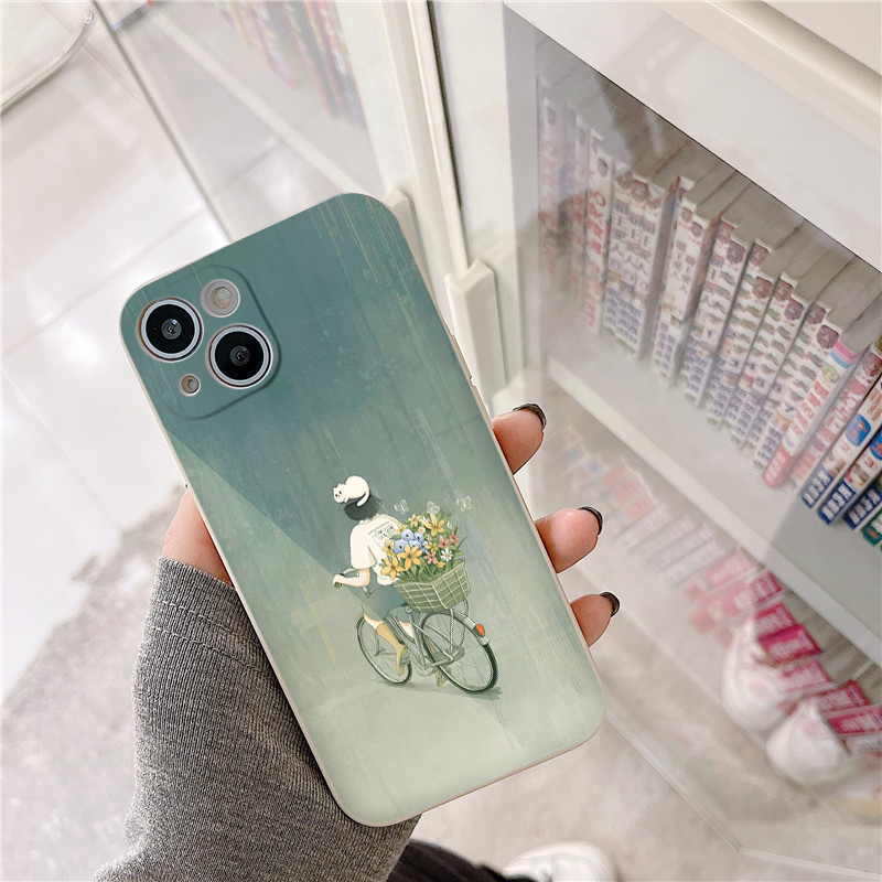 Ốp Điện Thoại Dẻo Xe đạp hoa mèo trắng dễ thương Chống Sốc Cho 13 12 11 Pro Max X Xr Xs Max 8 7 6 6s Plus e5879