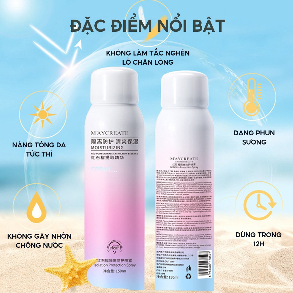 Xịt Chống Nắng Maycreate 150ML Chống Nắng Bảo Vệ Da Giúp Da Luôn Trắng Sáng Mịn Màng - BELIPS