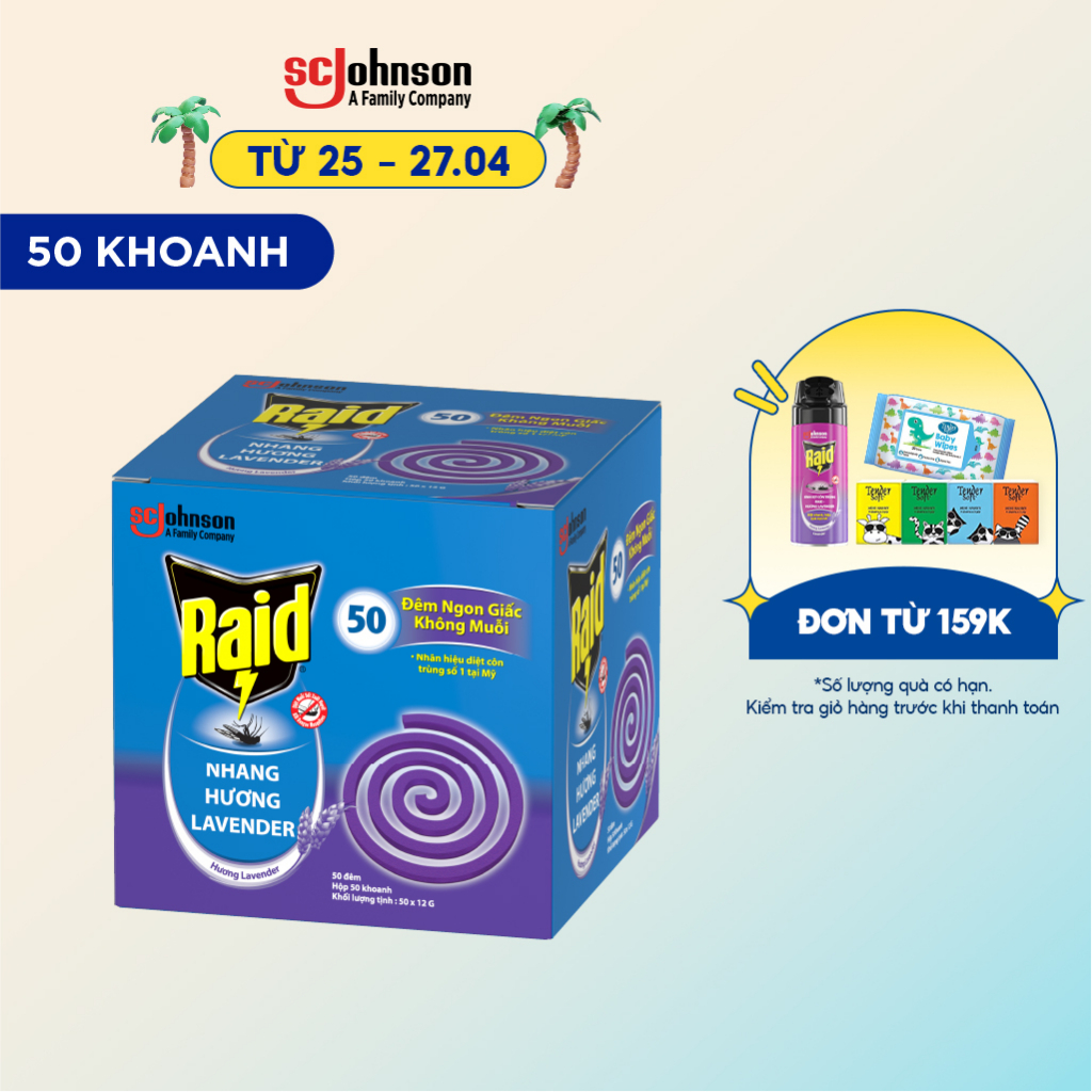RAID Nhang diệt muỗi Hương Lavender - 50 khoanh