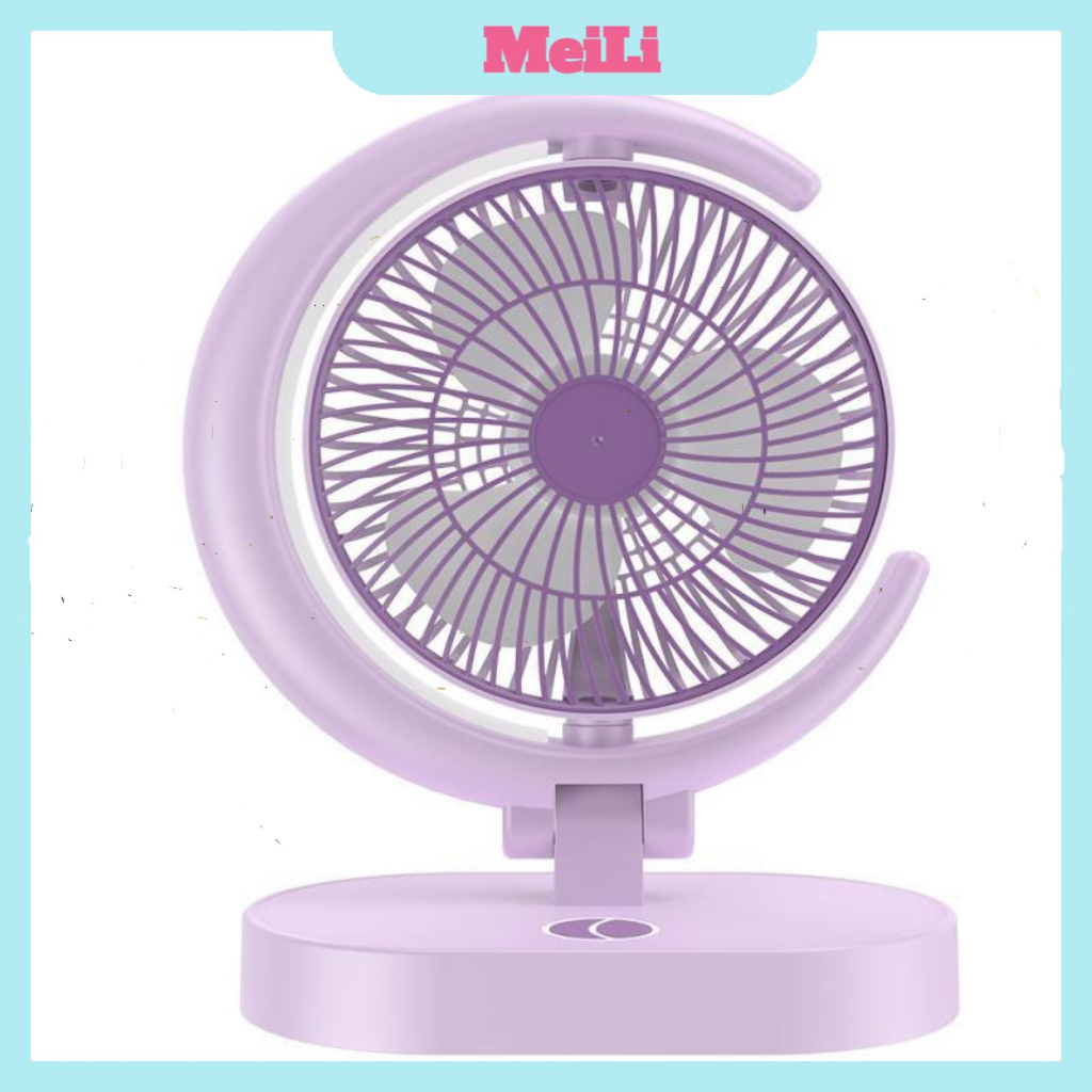 Quạt sạc tích điện HÌNH MẶT TRĂNG - QUẠT ĐỂ BÀN GẤP GỌN KÈM ĐÈN LED công suất lớn 3 chế độ gió (sỉ hot)