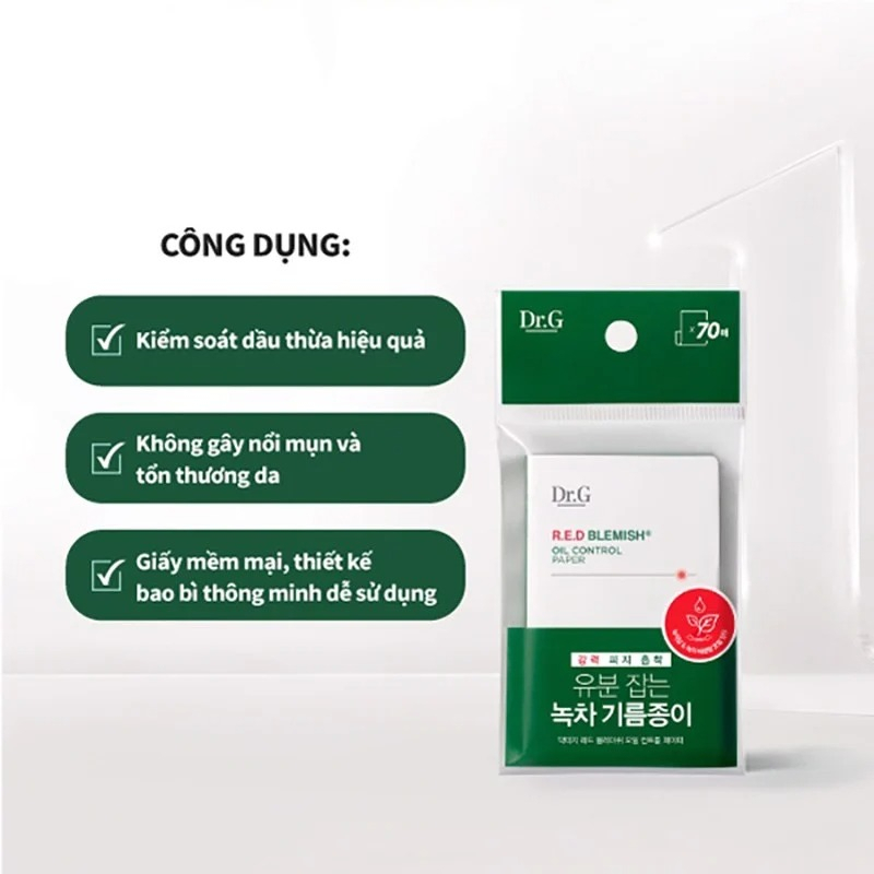 Giấy Thấm Dầu Kiểm Soát Dầu Nhờn Dành Cho Da Nhạy Cảm Dr.G R.E.D Blemish Oil Control Paper - 70 Tờ