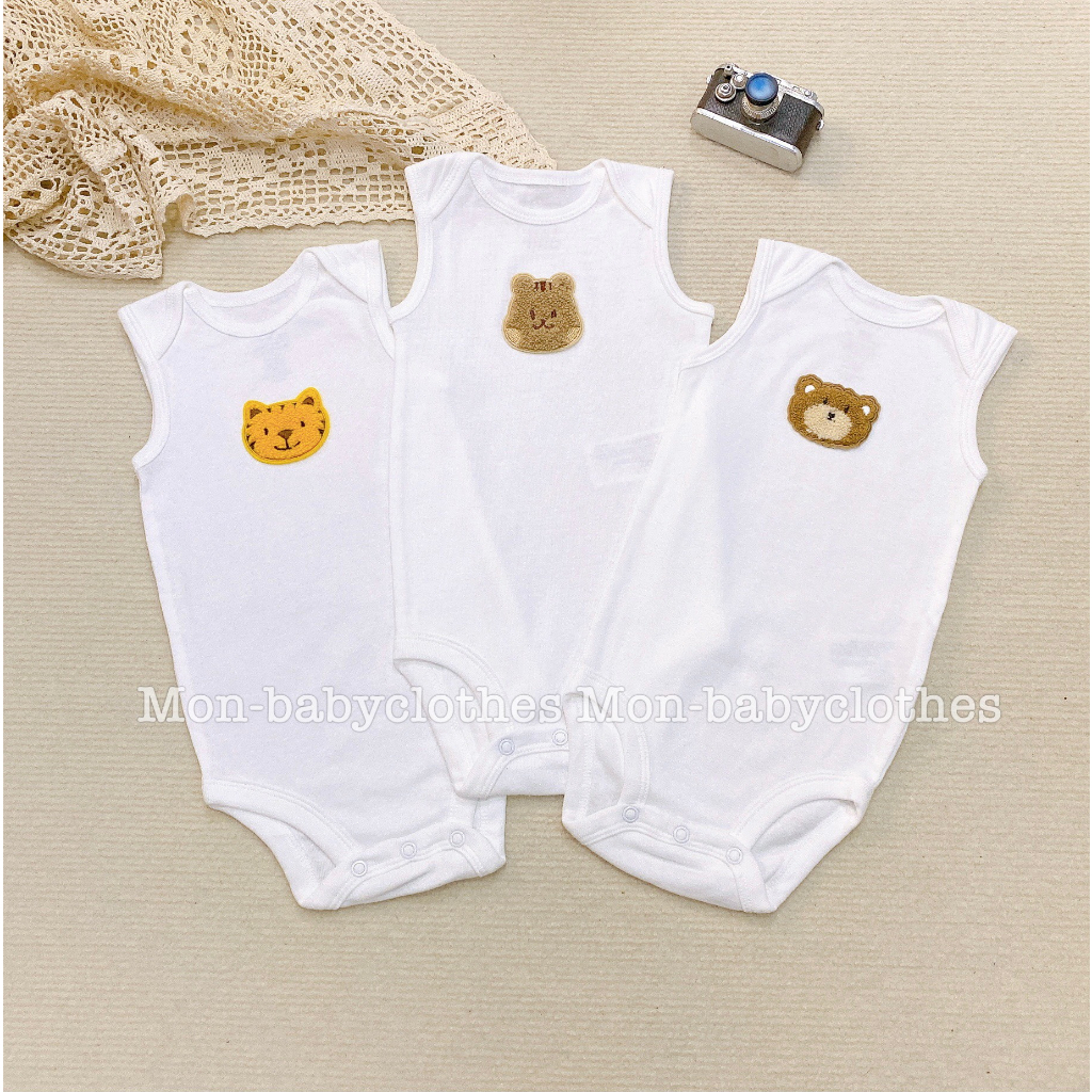 Bộ body SÁT NÁCH trắng thêu hình dễ thương cho bé