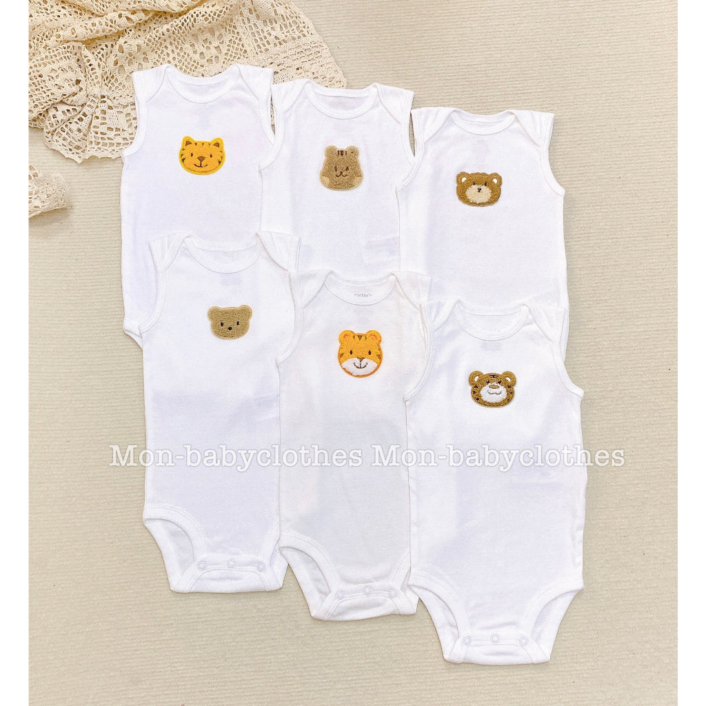 Bộ body SÁT NÁCH trắng thêu hình dễ thương cho bé