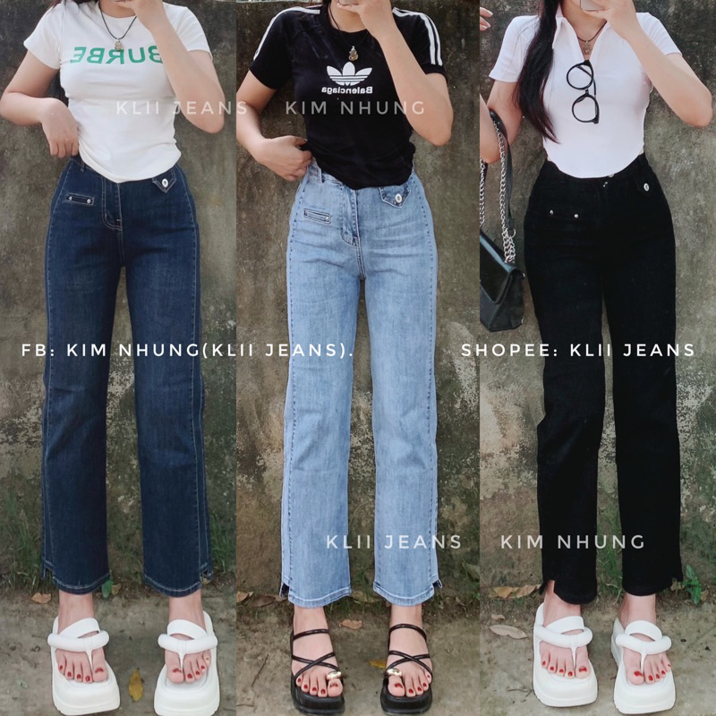 ❤️‍🔥HOT🔥 Quần jeans Ống Đứng Túi ngang đóng nút dài 92-93cm🌷Mẫu đỉnh KLii jean