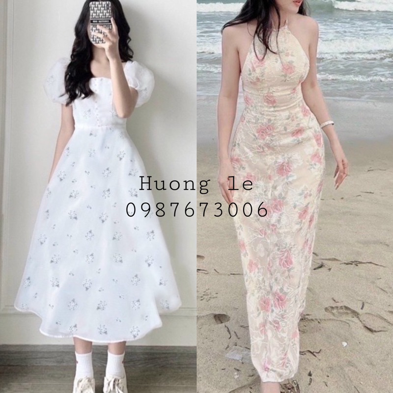 Váy hoa trắng nút bọc(Sẵn tại shop )