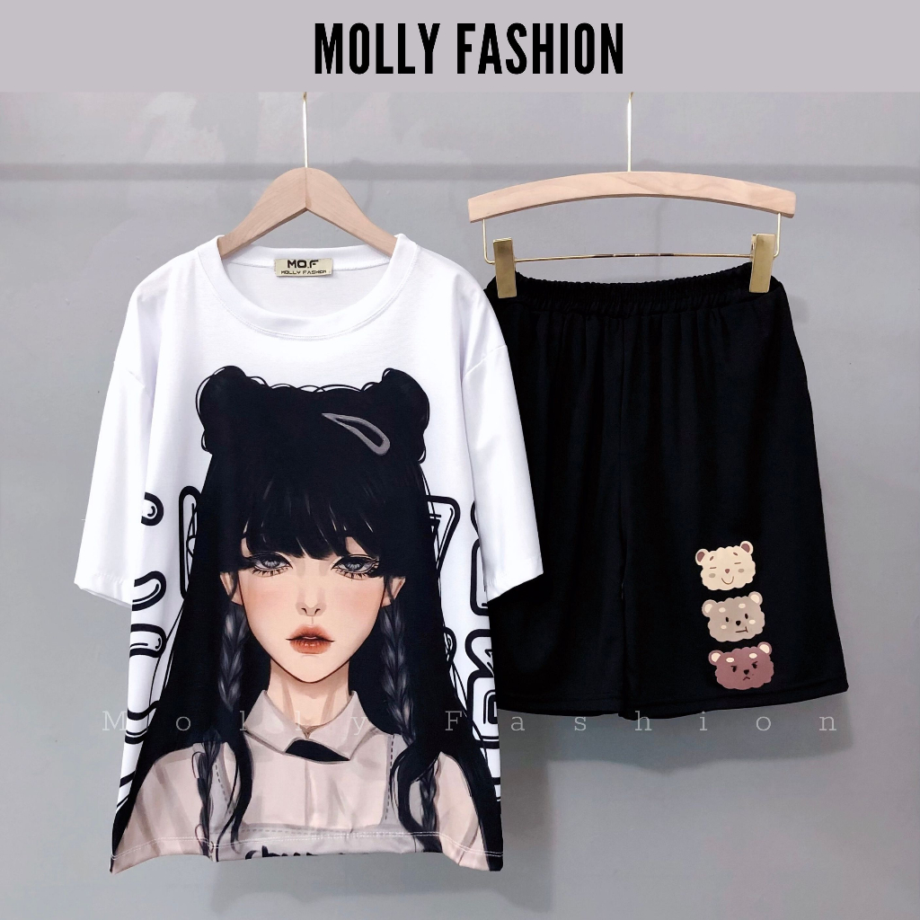  Set đồ bộ hoạt hình ❤️ Bộ mặc nhà Cartoon THẮT TÓC form rộng Unisex nam nữ Molly Fashion