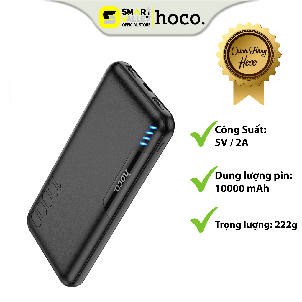 Pin Sạc Dự Phòng Hoco J82 10000mAh, Chất Liệu Nhựa ABS, An Toàn Khi Sử Dụng, Vỏ Chống Cháy PC, Nhỏ Gọn.