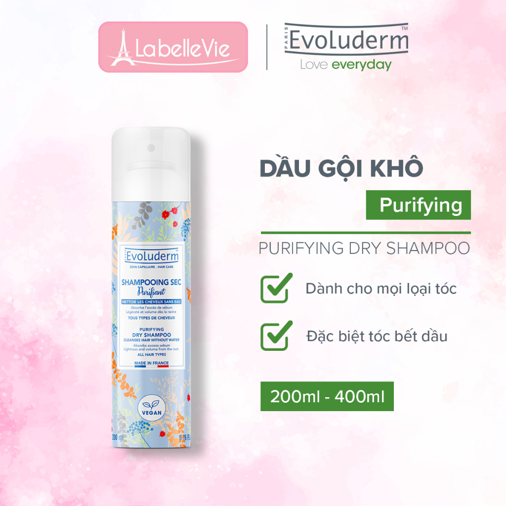 Dầu gội đầu khô Evoluderm cho da dầu làm sạch tóc và da đầu cho mái tóc bồng bềnh hương thơm quyến rũ 200ml