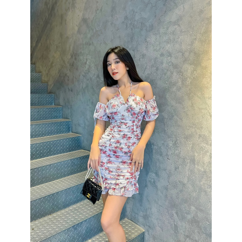 Đầm hoa hồng nhún ôm body tôn dáng đi chơi đi tiệc Rose Dress