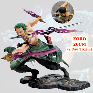 Mô hình zoro 3000 thế giới 26cm 2 đầu 3 kiếm mô hình one piece cao cấp, figure mô hình anmie one piece luffy vua hải tặc