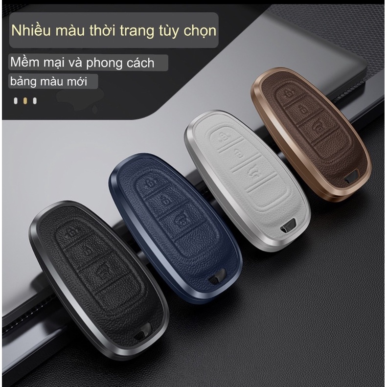 Ốp khóa xe titan mặt da cao cấp chìa khoá xe các loại SANTAFE 2021-2022,Hyndai TUCSON 2022 mẫu 4 nútTM - ốp khóa viền KL
