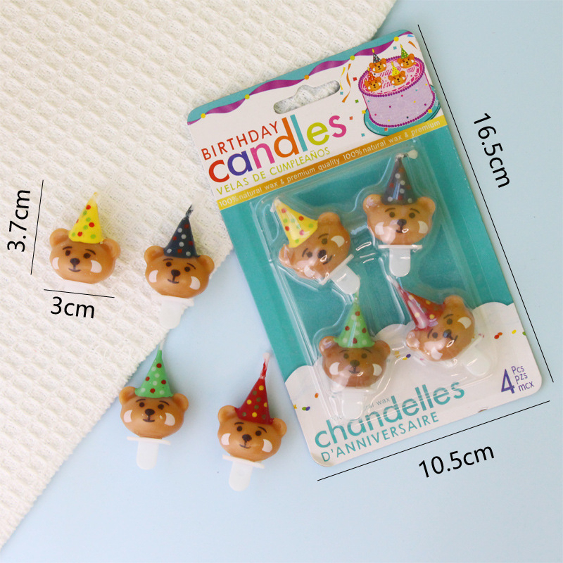 Nến Sinh Nhật Gấu Cute Vỉ 4 Nến Gấu Nâu Đội Mũ Đáng Yêu, Đồ Trang Trí Bánh Kem Sinh Nhật