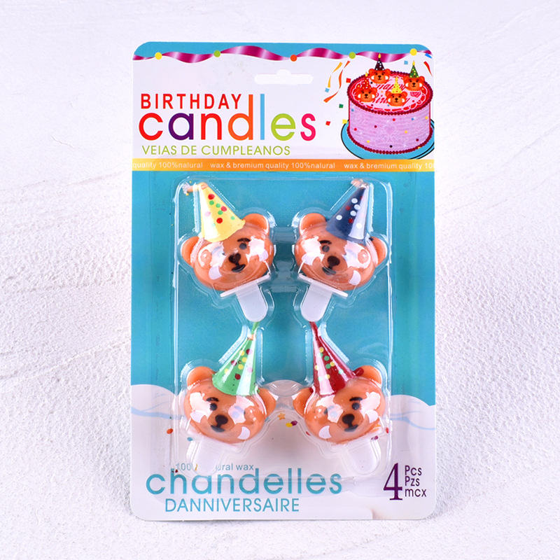 Nến Sinh Nhật Gấu Cute Vỉ 4 Nến Gấu Nâu Đội Mũ Đáng Yêu, Đồ Trang Trí Bánh Kem Sinh Nhật