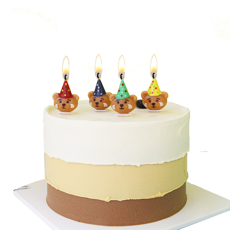 Nến Sinh Nhật Gấu Cute Vỉ 4 Nến Gấu Nâu Đội Mũ Đáng Yêu, Đồ Trang Trí Bánh Kem Sinh Nhật