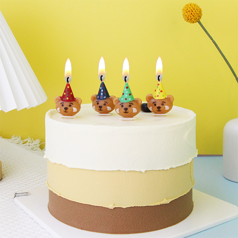 Nến Sinh Nhật Gấu Cute Vỉ 4 Nến Gấu Nâu Đội Mũ Đáng Yêu, Đồ Trang Trí Bánh Kem Sinh Nhật