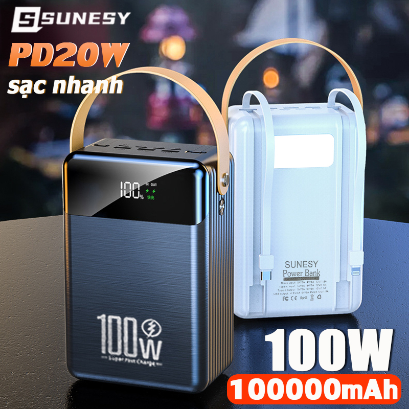 Sản phẩm SUNESY 100000mAh pin sạc dự phòng Sạc dự phòng dung lượng lớn có đèn pin màn hình led hiện thị phần trăm pin