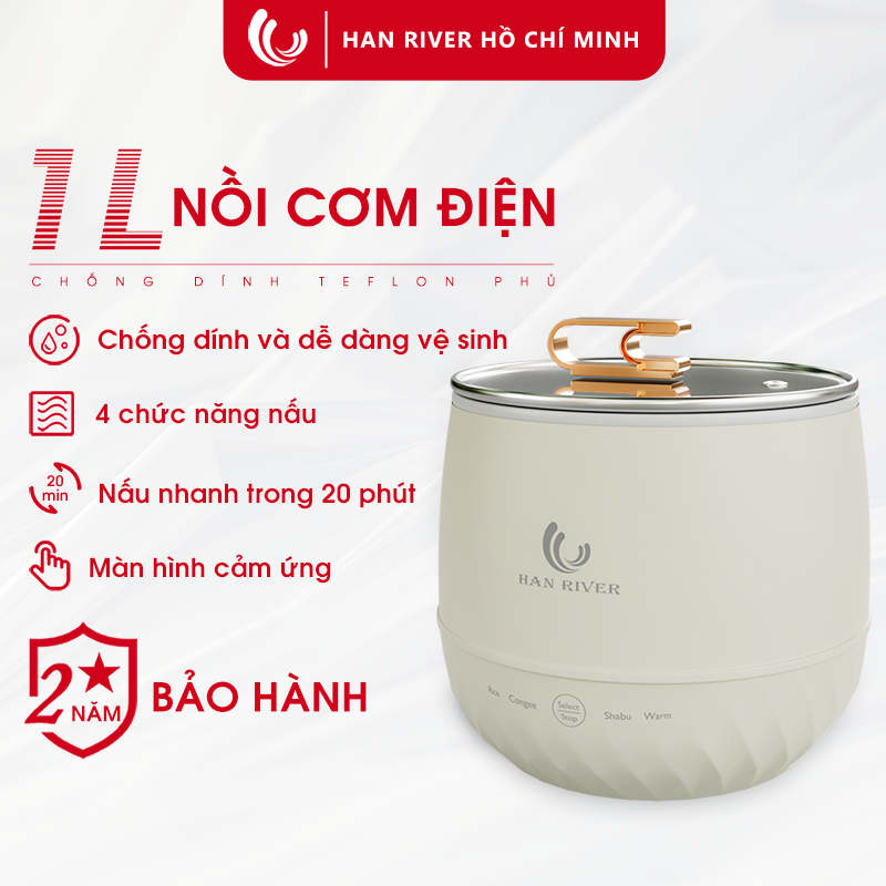 HAN RIVER Nồi Cơm Điện Mini 1L Nồi Cơm Điện 300W( Nấu cơm, Cháo, hầm，món thịt hầm)- Hàng chính hãng