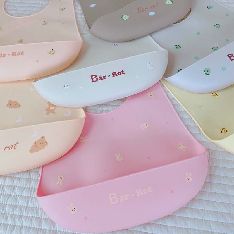 Yếm ăn dặm silicon có máng hứng chính hãng Bar-rot siêu xịn, siêu xinh cho bé