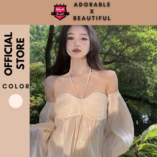[Có Sẵn] Áo Trễ Vai Tay Phồng Phối Bèo Hở Lưng Tiểu Thư Dễ Thương Nhún Ngực Trendy [AdorablexBeautiful]