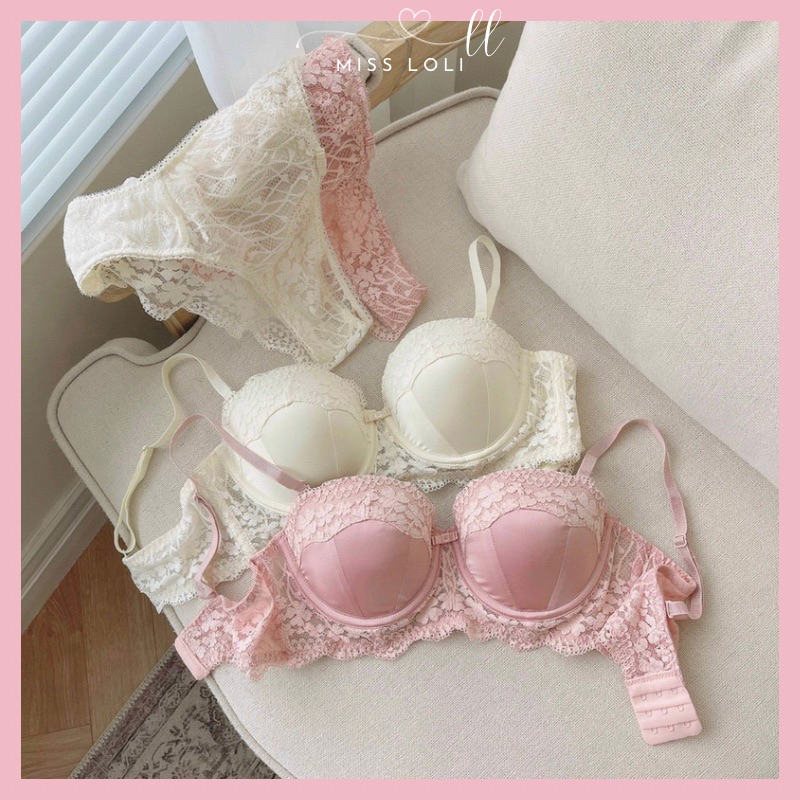 Set Đồ Lót Cup Ngang LOLI Ren Bèo, Áo Bra Mút Vừa Có Gọng Mút 2cm Kiểu Dáng Gợi Cảm Kèm Quần Ren Mềm