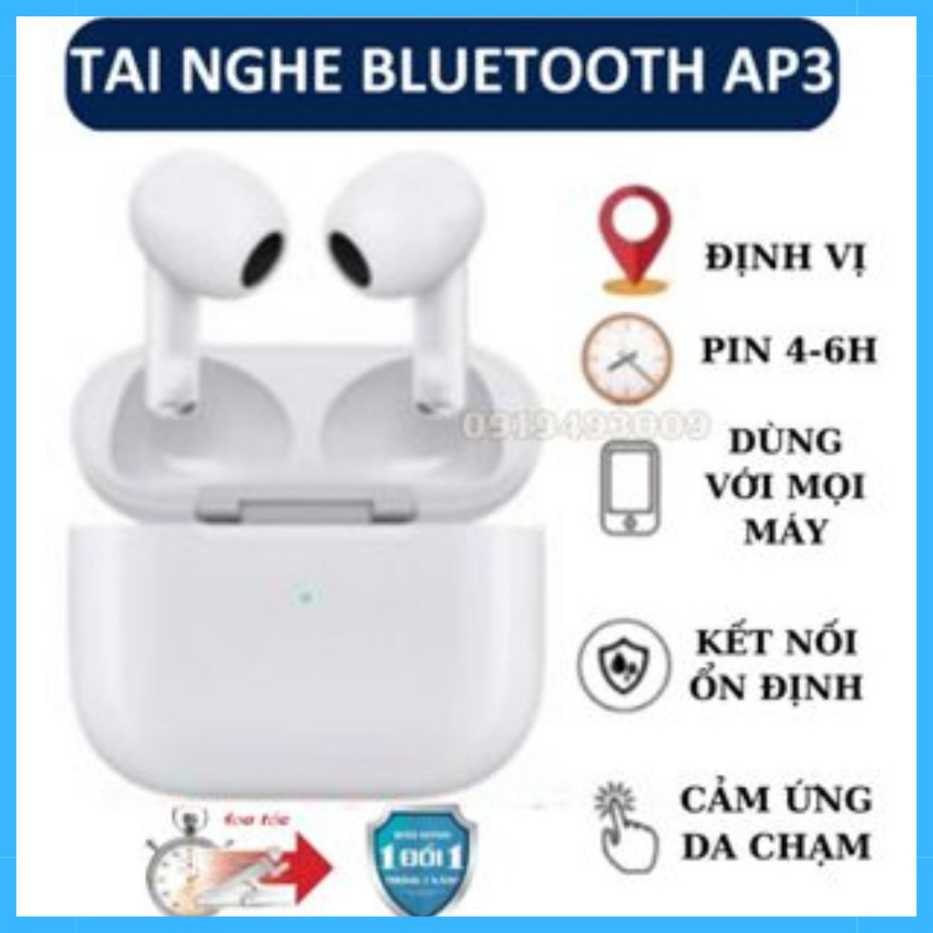 Tai nghe bluetooth AIP3 tai nghe không dây định vị, lọc âm, giảm tiếng ồn, pin 4-6, bass hay, BH 6TH BIBU SHOP