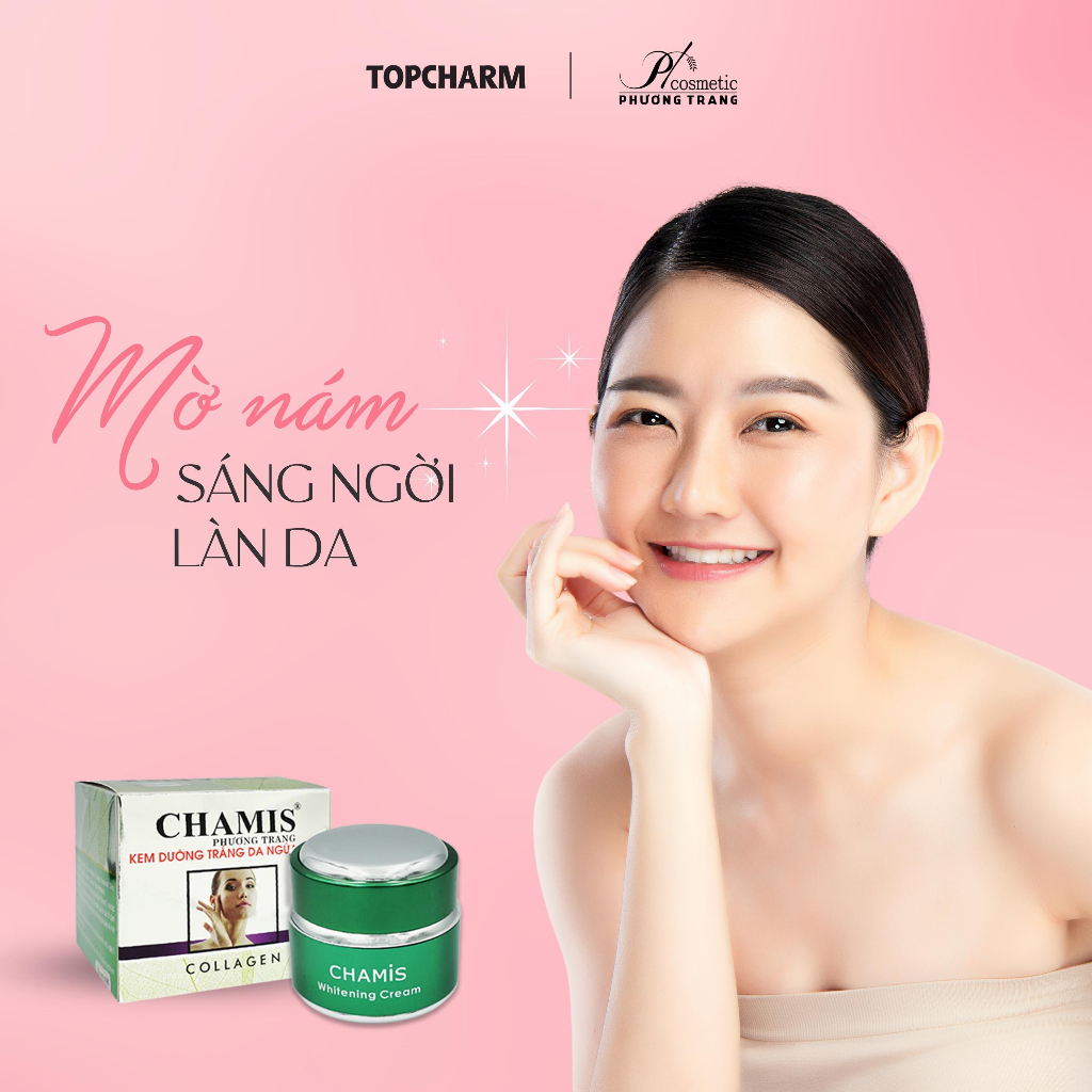 Kem dưỡng trắng da collagen CHAMIS 35g - Tinh chất từ thiên nhiên tặng sinh collagen tái tạo da, giảm thâm nám tàn nhang