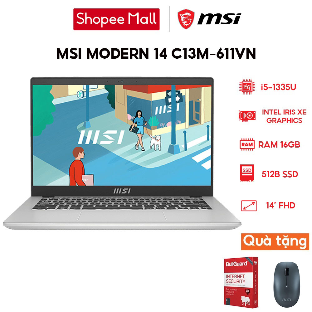 Laptop MSI Modern 14 C13M-611VN i5-1335U | 16GB | 512GB | Intel Iris Xe Graphics | 14'