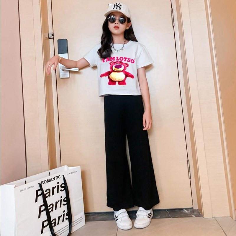 Đồ bộ BÉ GÁI ÁO croptop 10 tuổi-15 tuổi chất cao cấp quần ống rộng ALOHASHOP cho bé gái đi chơi lễ tế dễ thương