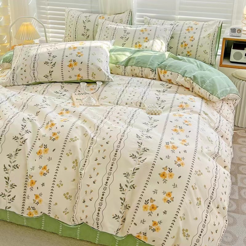 Chăn Ga EverDream 111, Lá ga xanh, 100% Cotton Living Nhập Khẩu 4 Món, Đủ Mọi Kích Thước, Miễn Phí Bo chun