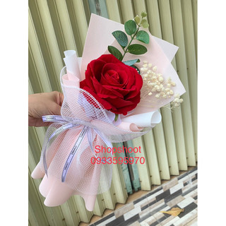 Bó hoa hồng nhung 1 bông điểm bi khô
