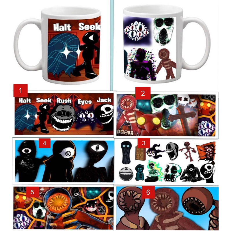 Cốc in hình Sticker  Roblox Doors Ambush figure seek hide Rush Eyes Halt Jack Glitch/ cốc Sticker  R