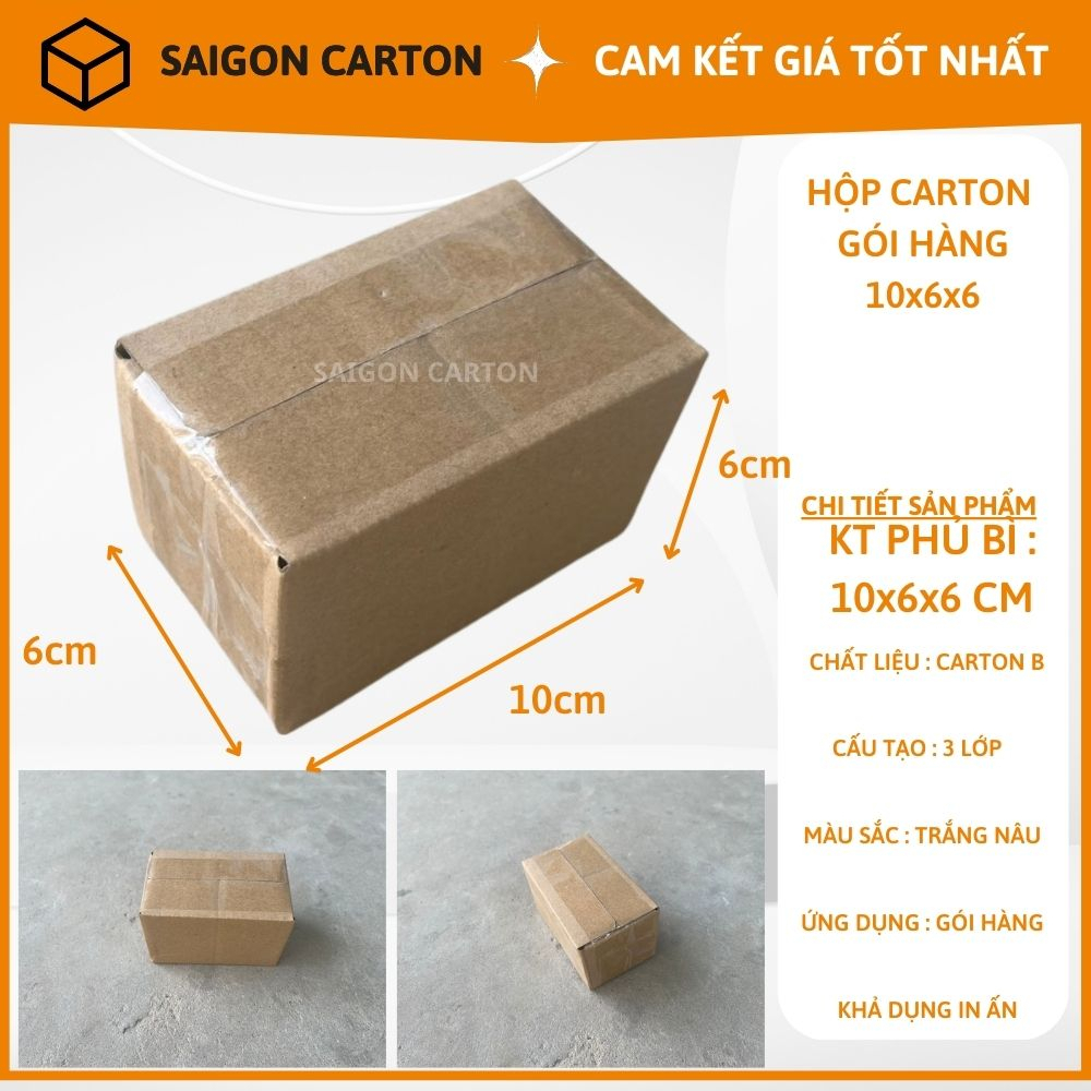 Hộp carton đóng gói hàng online ship COD 10x6x6 cm, sản xuất bởi SÀI GÒN CARTON