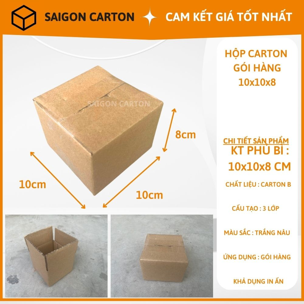 Bìa carton đóng gói hàng online size 10x10x8 cm bộ 100 hộp + Tặng 1 dao rọc giấy , sản xuất bởi SÀI GÒN CARTON
