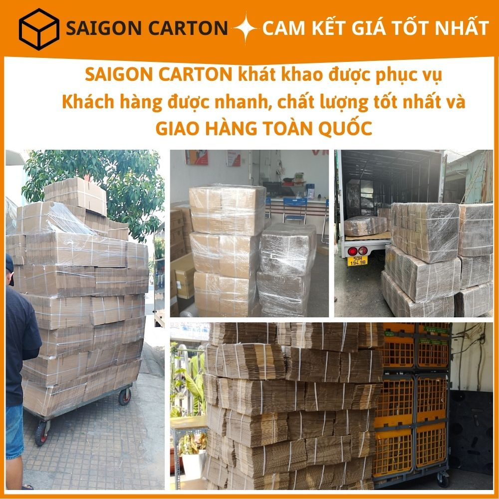 Hộp carton đóng gói hàng online ship COD 10x6x6 cm, sản xuất bởi SÀI GÒN CARTON