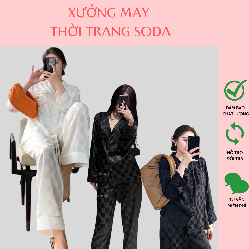 Bộ Pijama Chất Lụa Gấm Tay Dài- Quần Dài