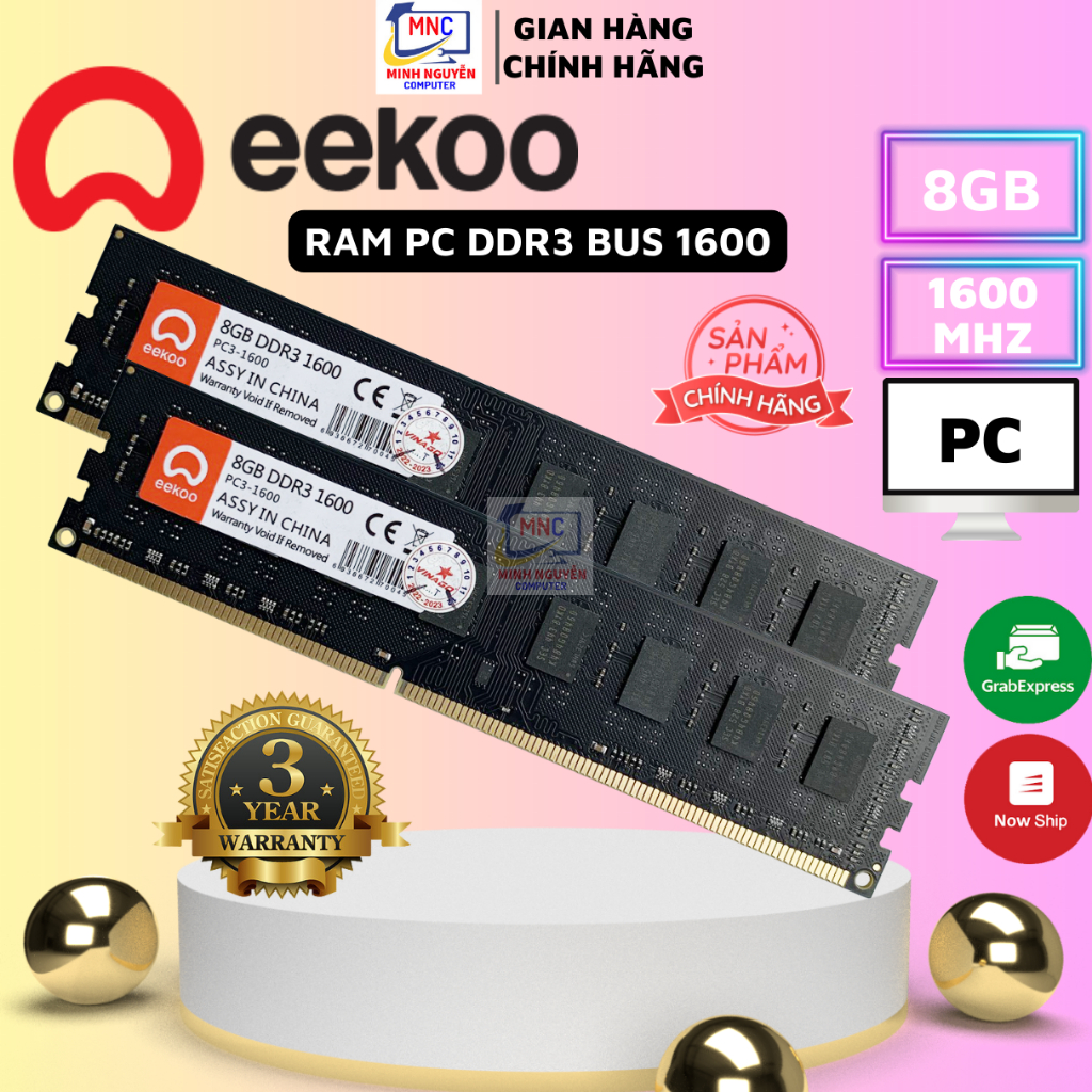 Ram DDR3 8GB/4GB Bus 1600MHz EEKOO dùng cho máy tính Desktop PC, Chính hãng - Bảo hành 3 năm