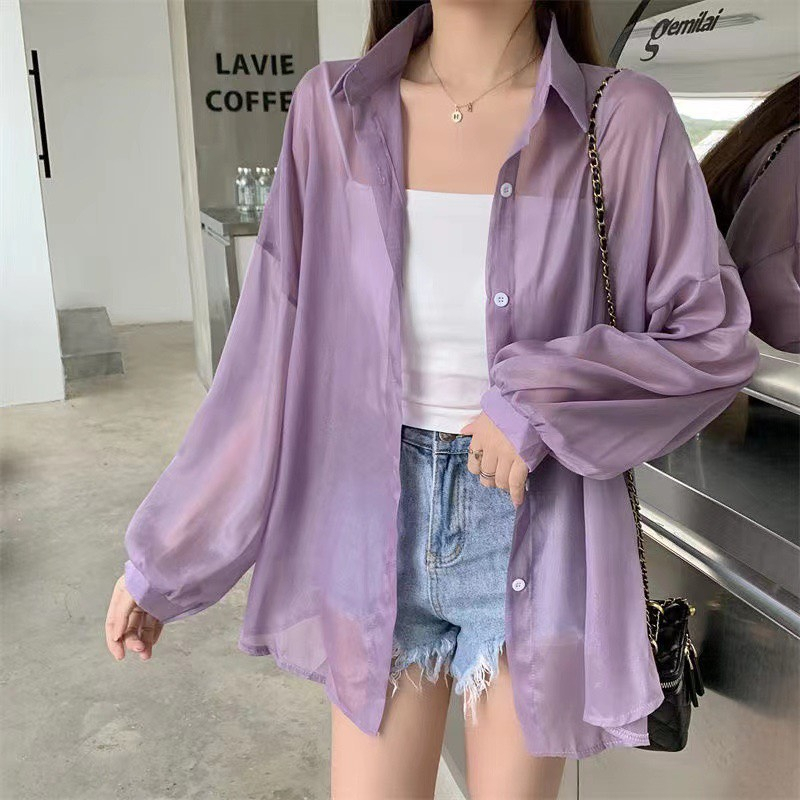 [Mã TOPS06 giảm đến 10k đơn 99k] Áo sơ mi nữ dài tay voan mỏng khoác ngoài đi biển oversize nhiều màu | BigBuy360 - bigbuy360.vn